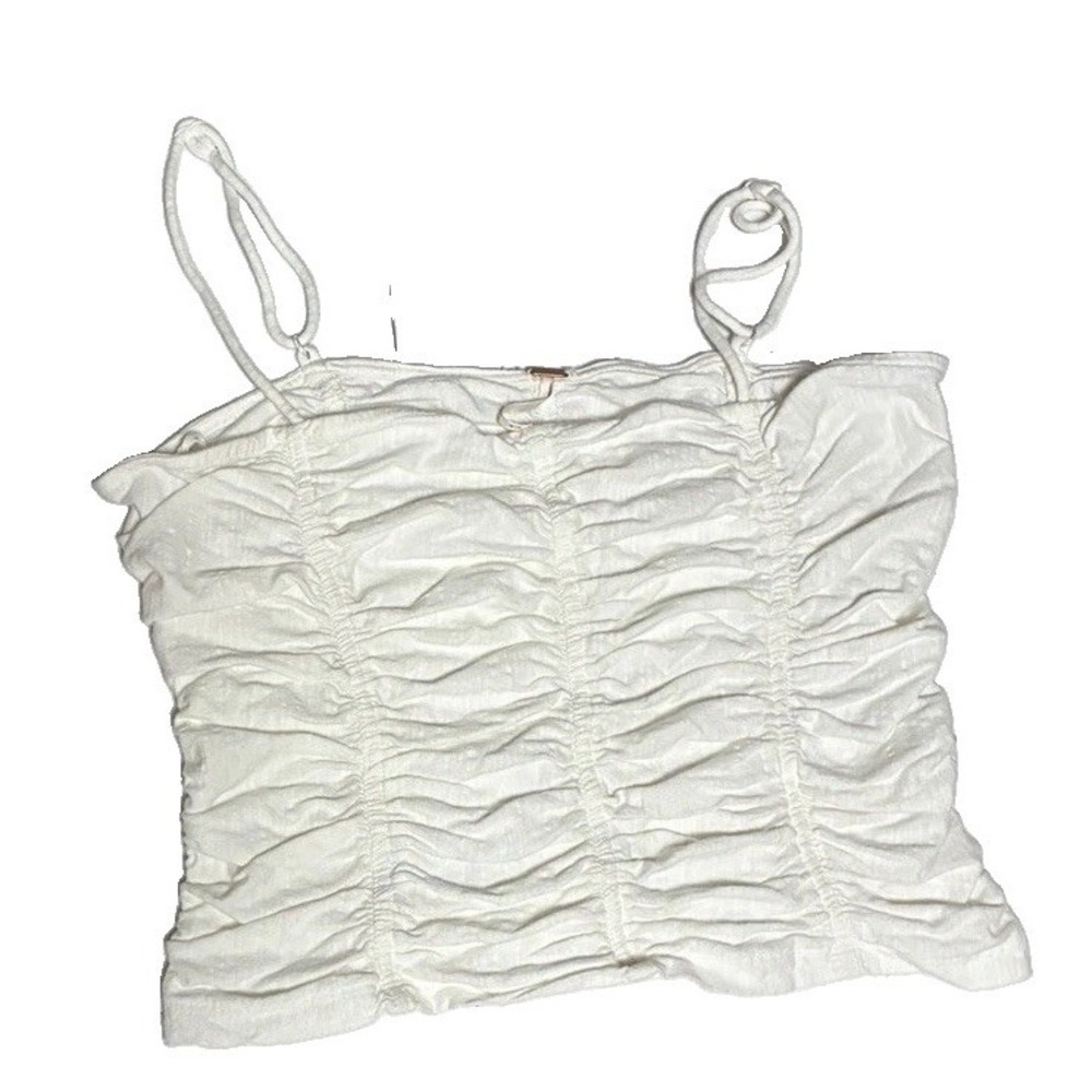 Free People Belong Together White Crop Top Adjustable Straps Gathered Sz M B 30